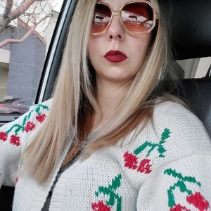 Vintage cherry/floral knitted cardigan